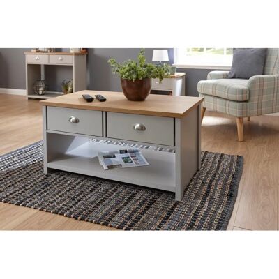 GFW Lancaster Grey and Oak 2 Drawer Coffee Table - Coffee Table GFW Lancaster Grey and Oak 2 Drawer Coffee Table - Coffee Table