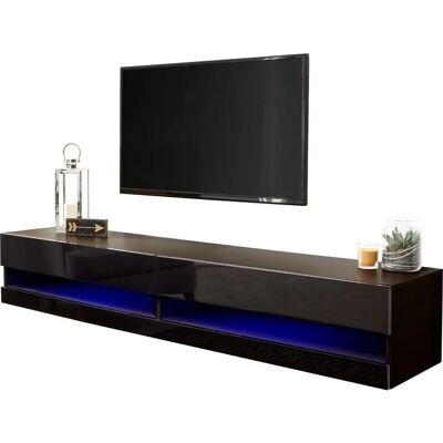GFW Galicia 180cm Black Wall TV Cabinet With LED Lighting - Wall TV Cabinet GFW Galicia 180cm Black Wall TV Cabinet With LED Lighting - Wall TV Cabinet