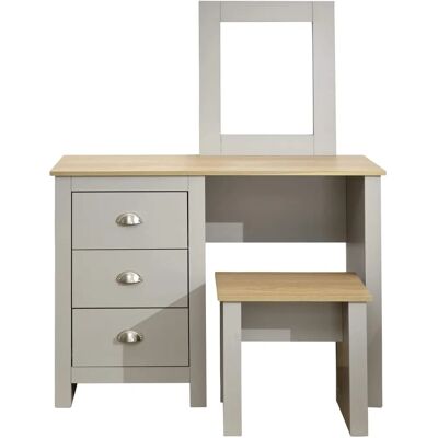 GFW Lancaster Grey Oak Dressing Table Set - Storage & Mirror GFW Lancaster Grey Oak Dressing Table Set - Storage & Mirror