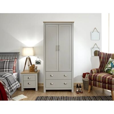 GFW Lancaster Grey and Oak 2 Door 2 Drawer Wardrobe - Wardrobe GFW Lancaster Grey and Oak 2 Door 2 Drawer Wardrobe - Wardrobe