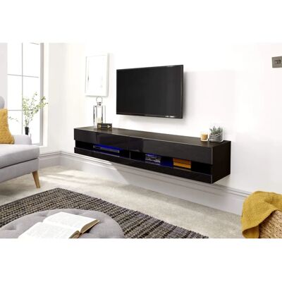 GFW Galicia 150cm Wall TV Unit with LED - Black - Wall TV Unit GFW Galicia 150cm Wall TV Unit with LED - Black - Wall TV Unit
