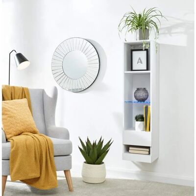 GFW Galicia White Tall Shelf Unit - LED - Space-saving Wall-Mount GFW Galicia White Tall Shelf Unit - LED - Space-saving Wall-Mount