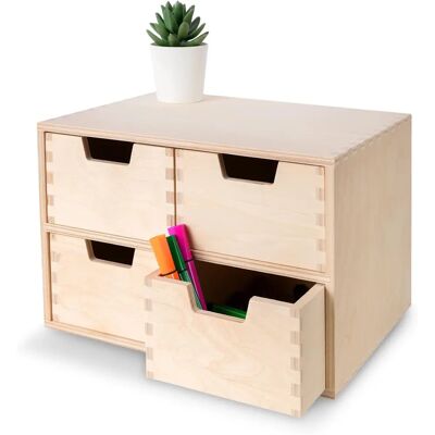 Creative Deco Boîte à tiroirs en bouleau - 4 tiroirs - 28,5x20x19cm - Élément de tiroir Creative Deco Boîte à tiroirs en bouleau - 4 tiroirs - 28,5x20x19cm - Élément de tiroir