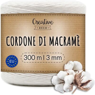 Corda de Macramé de Algodão Creative Deco - 300m, Branca, 3mm, 12-camada Corda de Macramé de Algodão Creative Deco - 300m, Branca, 3mm, 12-camada