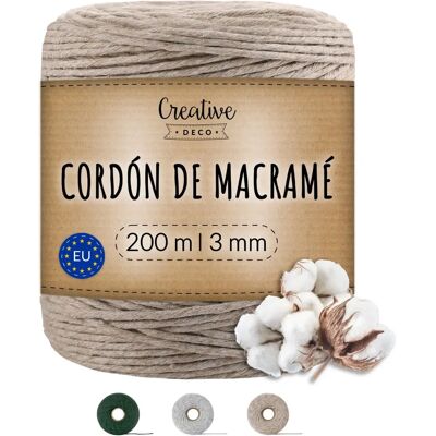 Creative Deco 200m Dunkelbeige Baumwollgarn - Makramee Schnur - Stark 15-fädig Creative Deco 200m Dunkelbeige Baumwollgarn - Makramee Schnur - Stark 15-fädig
