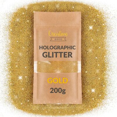 Creative Deco 200g Złoty holograficzny brokat w proszku - Glitter Powder Creative Deco 200g Złoty holograficzny brokat w proszku - Glitter Powder