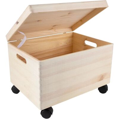Creative Deco XXL Drewniane pudełko z pokrywką i kółkami - Drewniana skrzynia pamiątkowa Dziecięca Drewniana Skrzynia Creative Deco XXL Drewniane pudełko z pokrywką i kółkami - Drewniana skrzynia pamiątkowa Dziecięca Drewniana Skrzynia