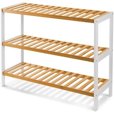 KEPLIN - Bamboo 3 Tier - Natural & White - Shoe Rack KEPLIN - Bamboo 3 Tier - Natural & White - Shoe Rack