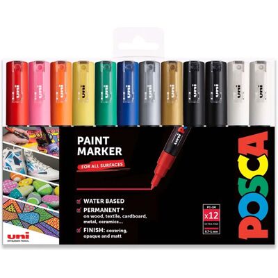 Ensemble de Marqueurs d'Art Uni Posca PC-1M - Noir - Marqueur d'Art Ensemble de Marqueurs d'Art Uni Posca PC-1M - Noir - Marqueur d'Art