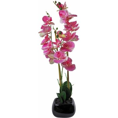 Leaf 70cm Artificial Orchid - Wired Flowers in Black Ceramic Planter Leaf 70cm Artificial Orchid - Wired Flowers in Black Ceramic Planter
