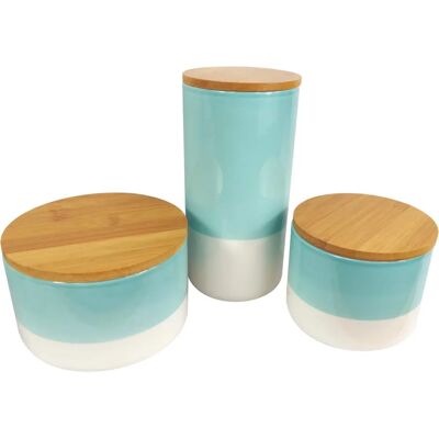 Leaf Set of Three Canisters - Aqua Green Ceramic Storage Jars - Kitchen Storage Leaf Set of Three Canisters - Aqua Green Ceramic Storage Jars - Kitchen Storage