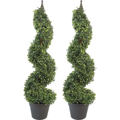 Leaf Pair 90cm Tall Artificial Boxwood Spiral Topiary Trees - Green Leaf Pair 90cm Tall Artificial Boxwood Spiral Topiary Trees - Green