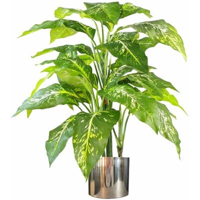 Leaf Aglaonema 100cm - Realistic Artificial Plant with Silver Planter Leaf Aglaonema 100cm - Realistic Artificial Plant with Silver Planter