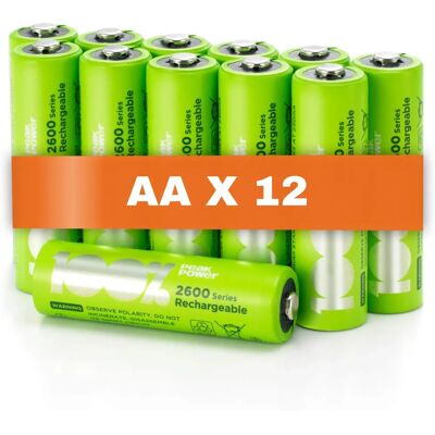 Piles Rechargeables AA PeakPower Série 2600 - Pack de 12 - Publicité Piles Rechargeables AA PeakPower Série 2600 - Pack de 12 - Publicité