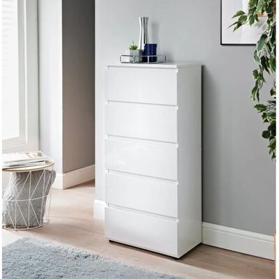 Spot On Dealz - G-0439 - White - High Gloss - 5-drawer tall cabinet Spot On Dealz - G-0439 - White - High Gloss - 5-drawer tall cabinet