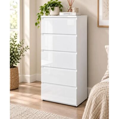 Spot On Dealz - G-0439 - White - High Gloss - 5-drawer tall cabinet Spot On Dealz - G-0439 - White - High Gloss - 5-drawer tall cabinet