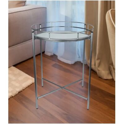 Spot On Dealz Silver End Table - Metal Frame, Removable Top, Coffee Tray Spot On Dealz Silver End Table - Metal Frame, Removable Top, Coffee Tray