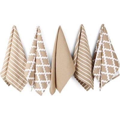 Penguin Home 100% Cotton Premium Large Tea Towel Set - Pack of 5 Beige Penguin Home 100% Cotton Premium Large Tea Towel Set - Pack of 5 Beige