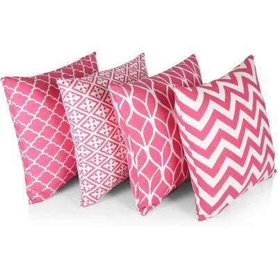 Penguin Home 4er Set - Dekorative Geometrische Muster Doppelwandige Quadratische Kissenbezüge Rosa Penguin Home 4er Set - Dekorative Geometrische Muster Doppelwandige Quadratische Kissenbezüge Rosa