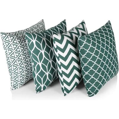 Penguin Home Juego de 4 Fundas de Cojín Cuadradas Doble Cara en Verde Penguin Home Juego de 4 Fundas de Cojín Cuadradas Doble Cara en Verde