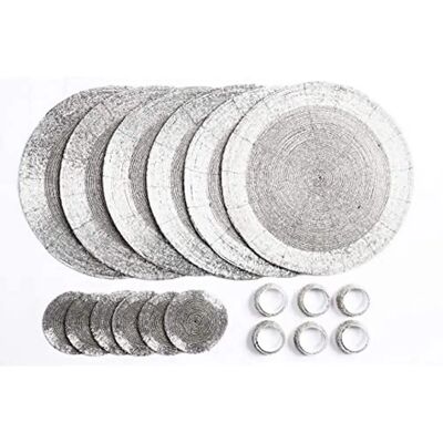Penguin Home Silber Glasperlen Runde Tischsets Set aus 18 Penguin Home Silber Glasperlen Runde Tischsets Set aus 18
