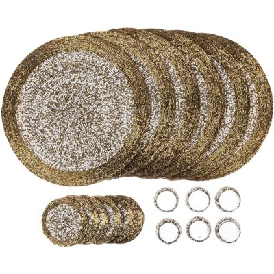 Penguin Home Gold White Glass Beaded Placemat Set - Placemat, Coaster & Napkin Ring - Indian Handcrafted Penguin Home Gold White Glass Beaded Placemat Set - Placemat, Coaster & Napkin Ring - Indian Handcrafted