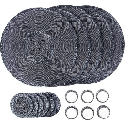Penguin Home Juego de 12 manteles individuales de vidrio con cuentas - Gris y Carbón - Redondo - 32cm Penguin Home Juego de 12 manteles individuales de vidrio con cuentas - Gris y Carbón - Redondo - 32cm