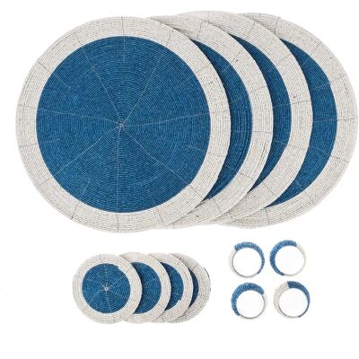 Penguin Home Juego de 12 Manteles de Vidrio con Cuentas - Azul y Blanco Penguin Home Juego de 12 Manteles de Vidrio con Cuentas - Azul y Blanco