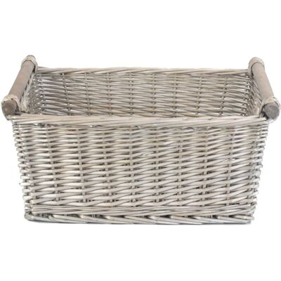 Red Hamper - Wicker Grey Wash - Wooden Handles - Basket Red Hamper - Wicker Grey Wash - Wooden Handles - Basket