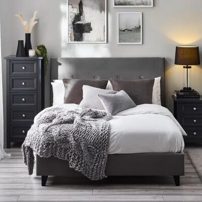 Only Oak Furniture Shoreditch High Headboard King Size Bed - Slate Velvet Only Oak Furniture Shoreditch High Headboard King Size Bed - Slate Velvet