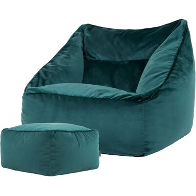 Icon Canard Blau Samt Pouf mit Fußhocker - Pouf Icon Canard Blau Samt Pouf mit Fußhocker - Pouf