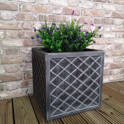 Samuel Alexander Lazio Square Garden Planter - Garden Planter - Grey Pewter - 39cm H x 39cm W Samuel Alexander Lazio Square Garden Planter - Garden Planter - Grey Pewter - 39cm H x 39cm W