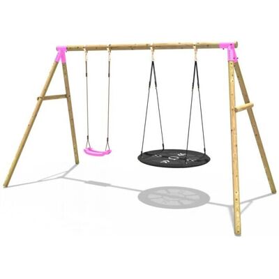 Rebo - Wooden Garden Swing Set - Pink - Swing Set Rebo - Wooden Garden Swing Set - Pink - Swing Set