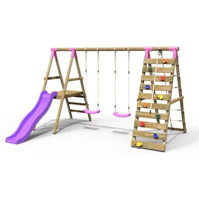 Rebo - Wooden Swing Set - Deck - Slide - Swing Set Rebo - Wooden Swing Set - Deck - Slide - Swing Set