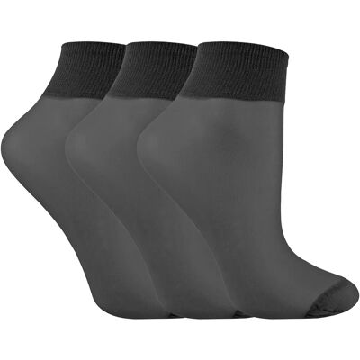 Livia Sheer Nylon Enkel Sokken - 3 Paar, Zwart, Maat UK 4-6.5 Livia Sheer Nylon Enkel Sokken - 3 Paar, Zwart, Maat UK 4-6.5