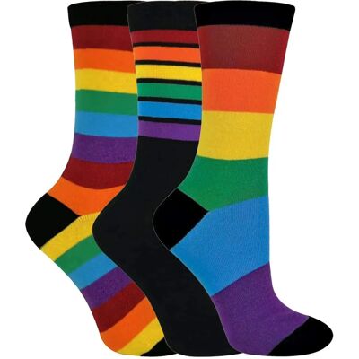 Sock Snob Womens 3 Pairs Rainbow Patterned Cotton Socks - Multicolour - Size 4-6.5 Sock Snob Womens 3 Pairs Rainbow Patterned Cotton Socks - Multicolour - Size 4-6.5