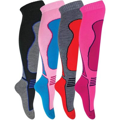 Sock Snob Damen 4 Paar Woll Ski Socken - Pink - UK 4-6.5 Sock Snob Damen 4 Paar Woll Ski Socken - Pink - UK 4-6.5