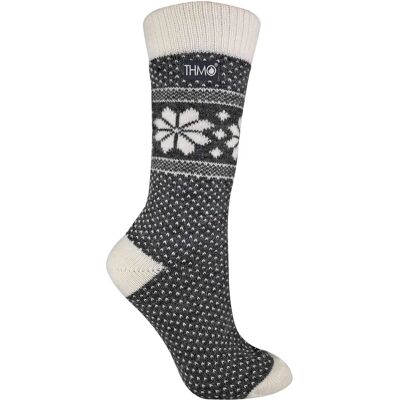 Thmo Womens Vintage Nordic Fairisle Style Winter Wool Blend Socks - Grey - Size UK 4-6.5 Thmo Womens Vintage Nordic Fairisle Style Winter Wool Blend Socks - Grey - Size UK 4-6.5