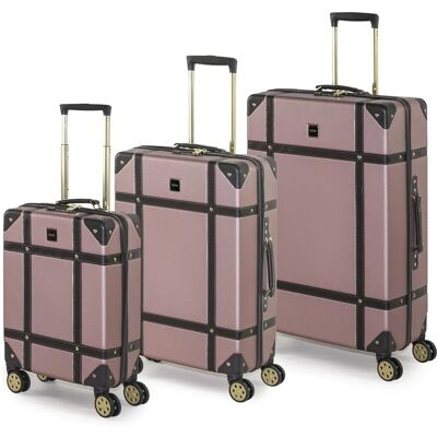 rock Vintage Set of 3 Suitcases - Rose Pink rock Vintage Set of 3 Suitcases - Rose Pink
