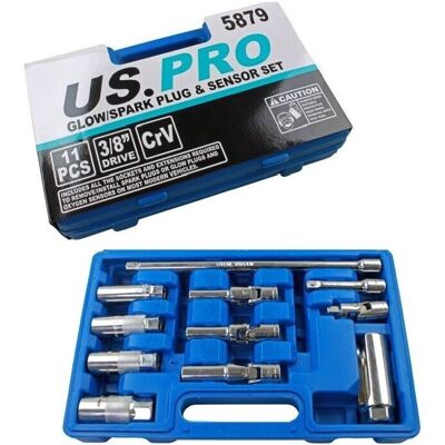 US PRO Tools - 5879 - 11pc - 3/8" DR Glowplug Socket Set US PRO Tools - 5879 - 11pc - 3/8" DR Glowplug Socket Set