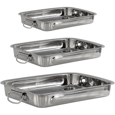 GEEZY - Roasting Trays Set - Stainless Steel - 3-Piece - Roasting Trays GEEZY - Roasting Trays Set - Stainless Steel - 3-Piece - Roasting Trays
