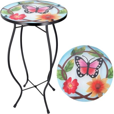 GEEZY - Iron/Glass Round Side Mosaic Design - Butterfly - Table GEEZY - Iron/Glass Round Side Mosaic Design - Butterfly - Table