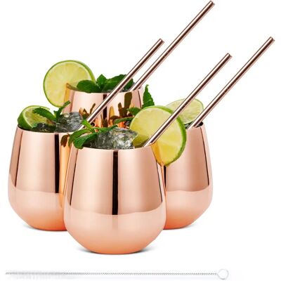 Oak & Steel Roségulds vinbägarsats - Rostfritt stål med 4 sugrör Oak & Steel Roségulds vinbägarsats - Rostfritt stål med 4 sugrör