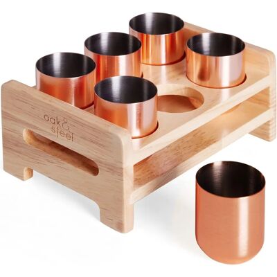 Oak & Steel - Sæt med 6 shotglas med træbakke - Rosa - Unisex Oak & Steel - Sæt med 6 shotglas med træbakke - Rosa - Unisex
