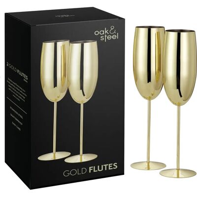 Oak & Steel Champagneglas - 2 stk - Guld - Elegant og Holdbar Oak & Steel Champagneglas - 2 stk - Guld - Elegant og Holdbar