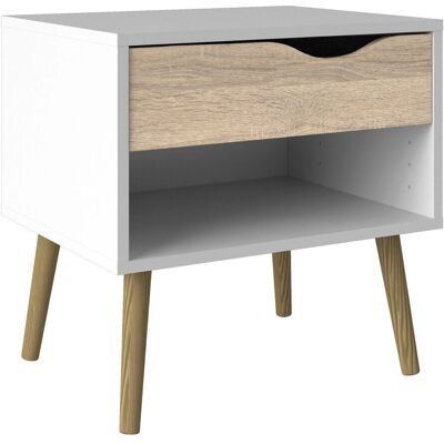 Furniture To Go Oslo 1 Drawer Bedside Table - White and Oak Furniture To Go Oslo 1 Drawer Bedside Table - White and Oak