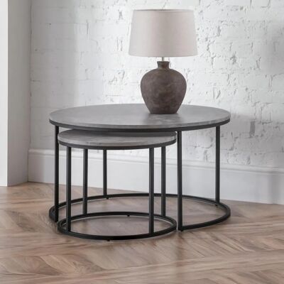 Julian Bowen Staten Concrete Effect Round Nesting Coffee Tables - Coffee Tables Julian Bowen Staten Concrete Effect Round Nesting Coffee Tables - Coffee Tables