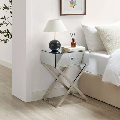 Furnitureboxuk - Celeste Mirrored Bedside Table - Silver Leg - Bedside Table Furnitureboxuk - Celeste Mirrored Bedside Table - Silver Leg - Bedside Table
