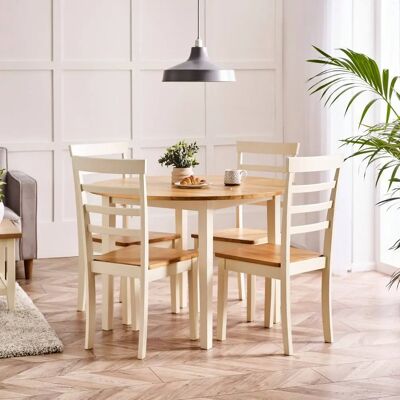 Furniturebox Uk Salcombe Round Wooden Table & 4 Whitby Dining Chairs - Furniture Furniturebox Uk Salcombe Round Wooden Table & 4 Whitby Dining Chairs - Furniture