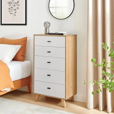 Furniturebox Uk Bisset Off White & Wood Effect Chest of 5 Drawers - Chest of Drawers Furniturebox Uk Bisset Off White & Wood Effect Chest of 5 Drawers - Chest of Drawers